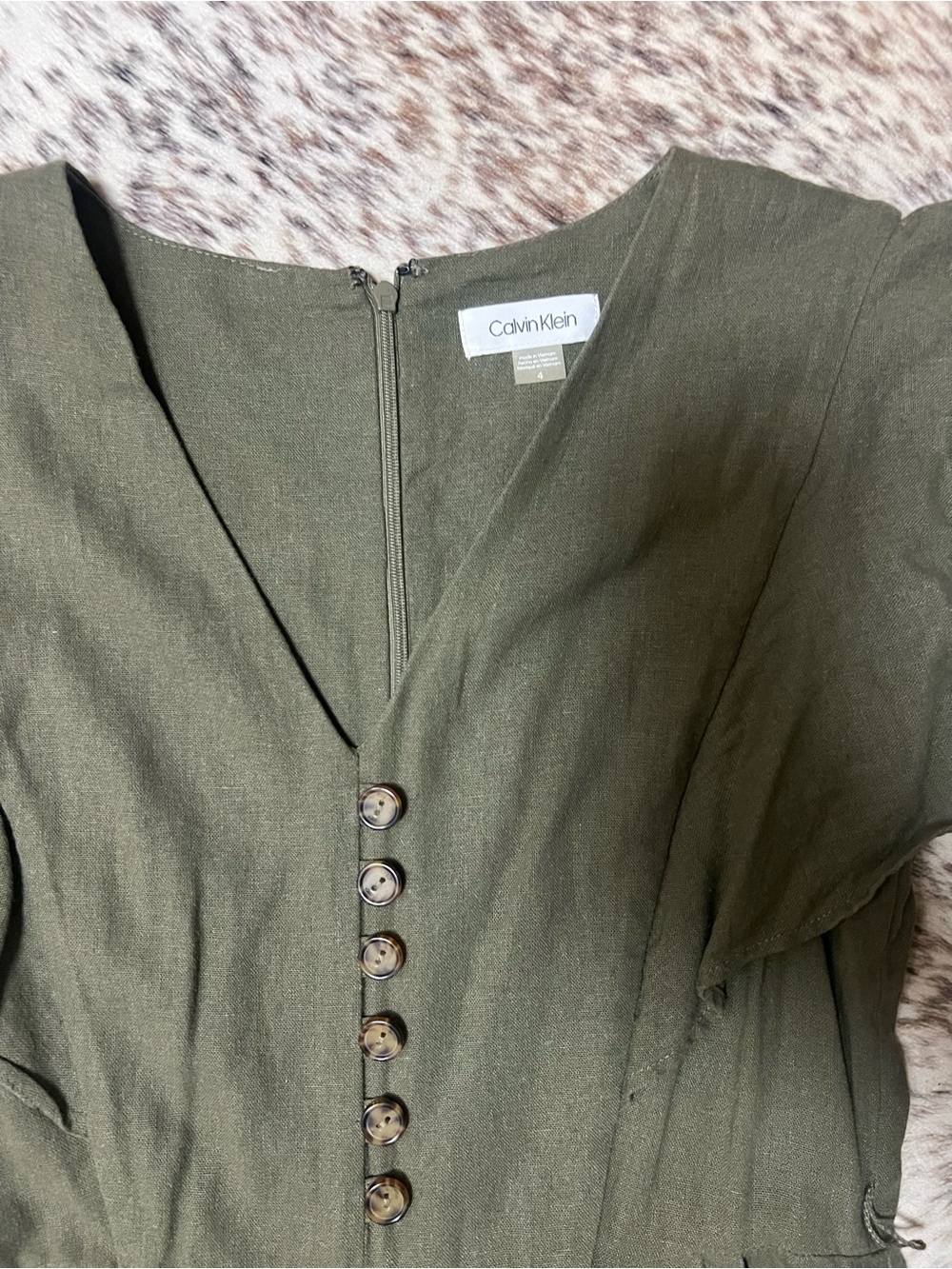 Calvin Klein Olive Green Flutter-Slee Wide-Leg Jumpsuit - Picture 8 of 8